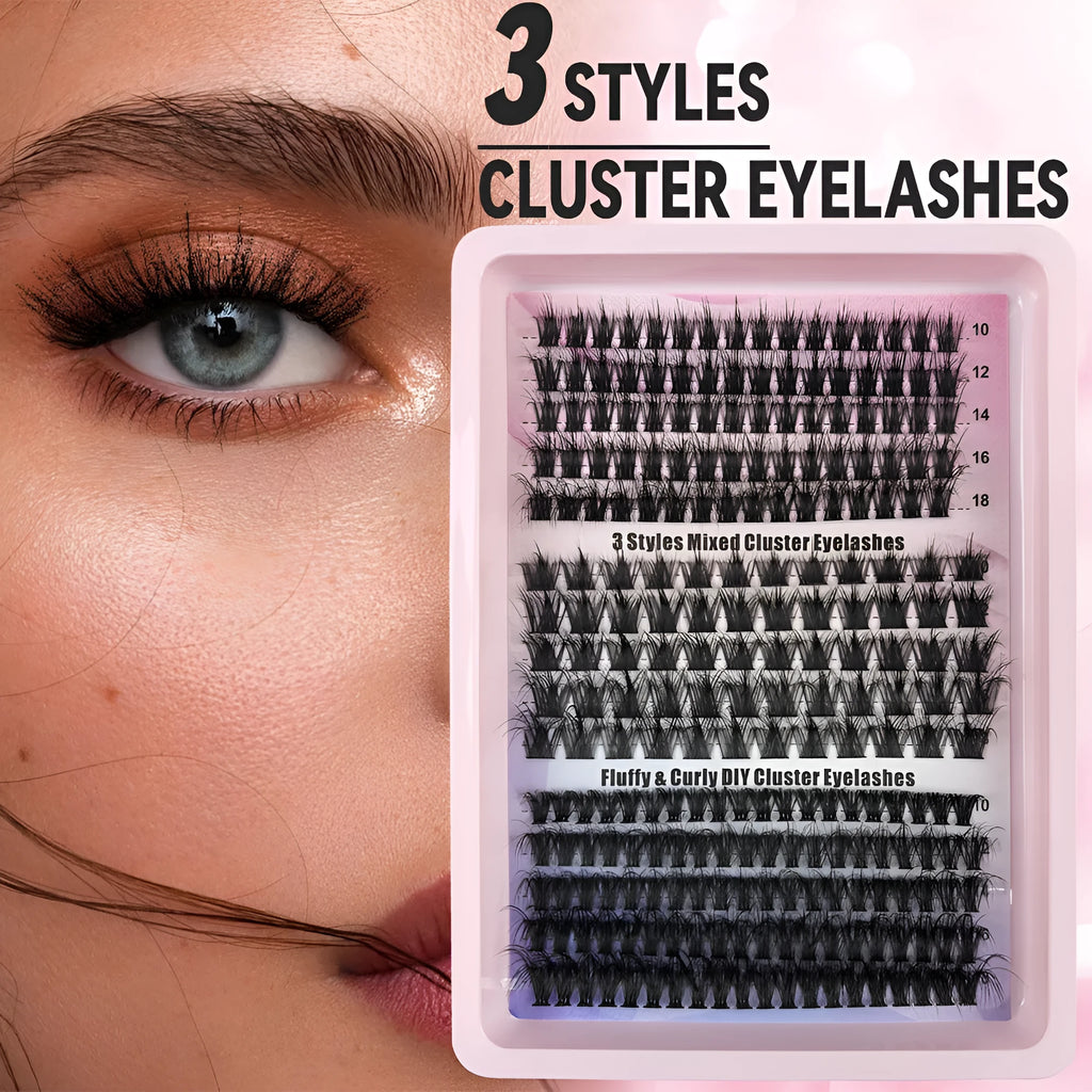 Box of assorted messy style false eyelashes showing multiple lash sets on a clear tray