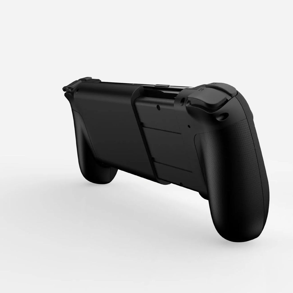Bluetooth wireless stretching game controller for mobile phones in black, red and blue, or white.
