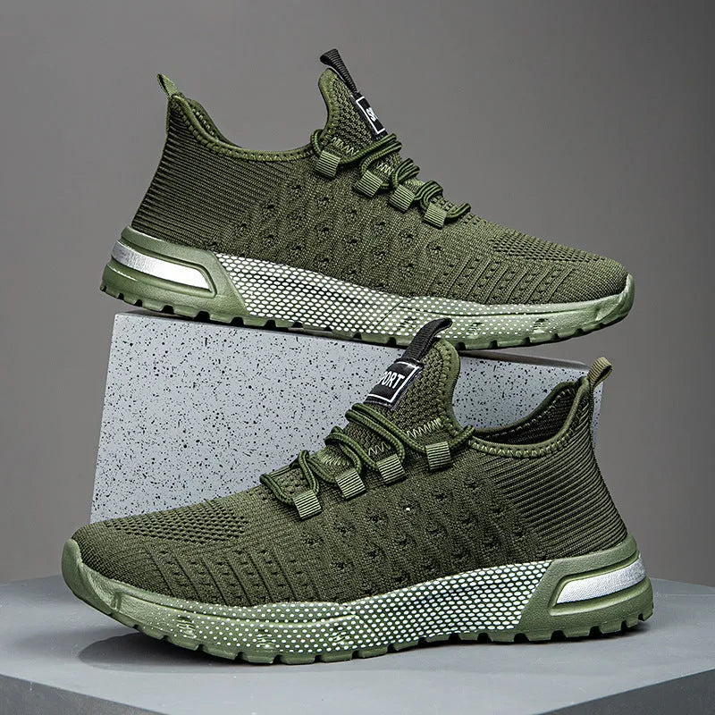 Men's casual mesh shoes in solid colours including army green, khaki, black, white, light grey and dark grey