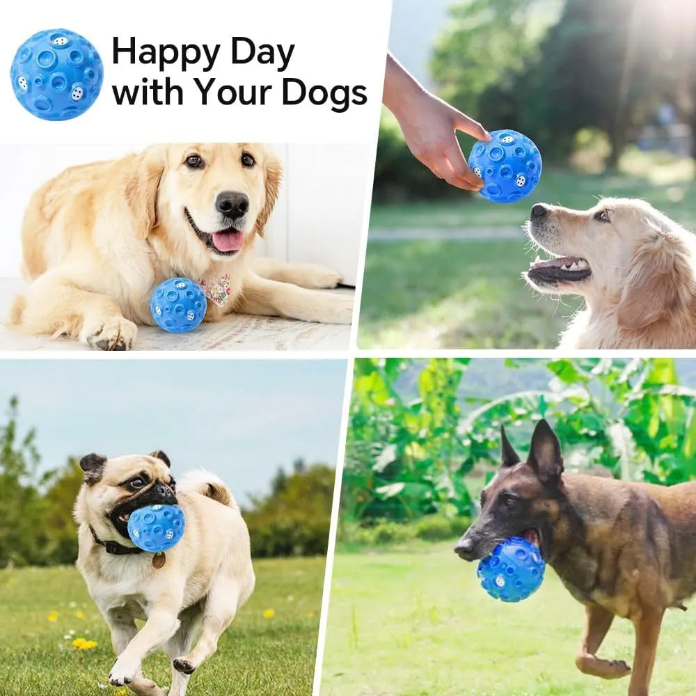 Durable dog chew toy ball with textured surface for teeth cleaning and anxiety relief
