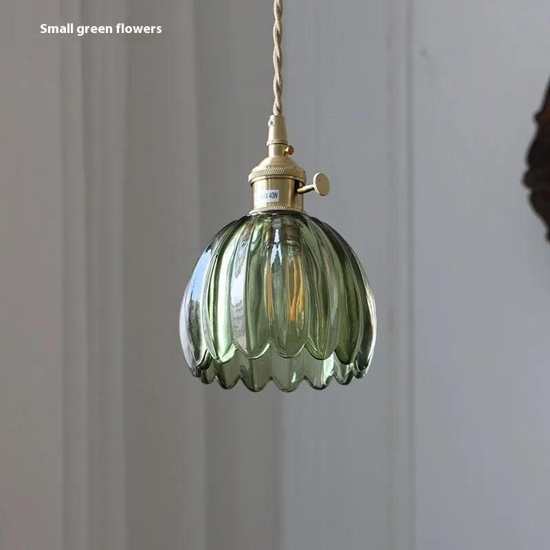 Vintage glass flower chandelier in Nordic style for bedroom bedside lighting