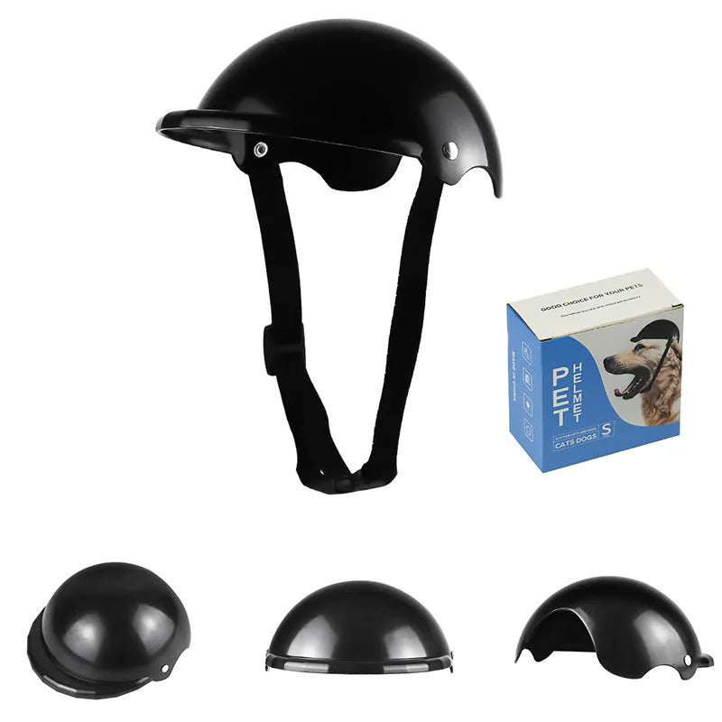 Small S size plastic pet motorcycle helmet in pink, black, yellow, or green colour.