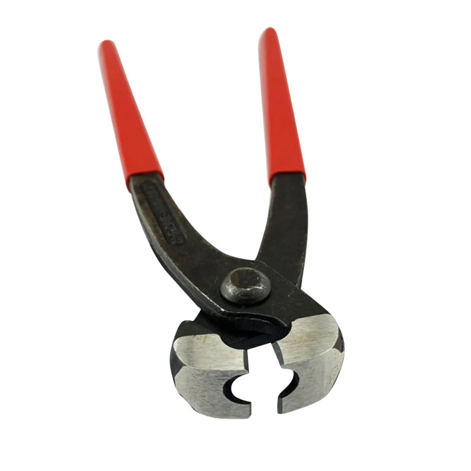 Red cloth pouch containing metal PEX clamp tool with single ear mechanism and carbon steel cutting edge