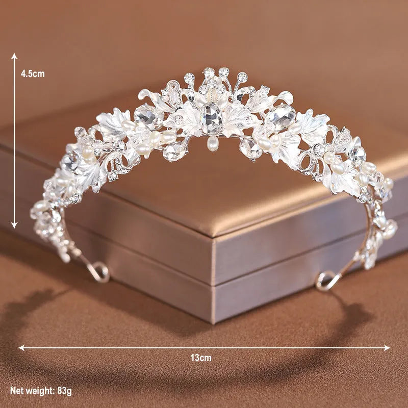 Gold and silver pearl crown headdress for women with alloy electroplated finish