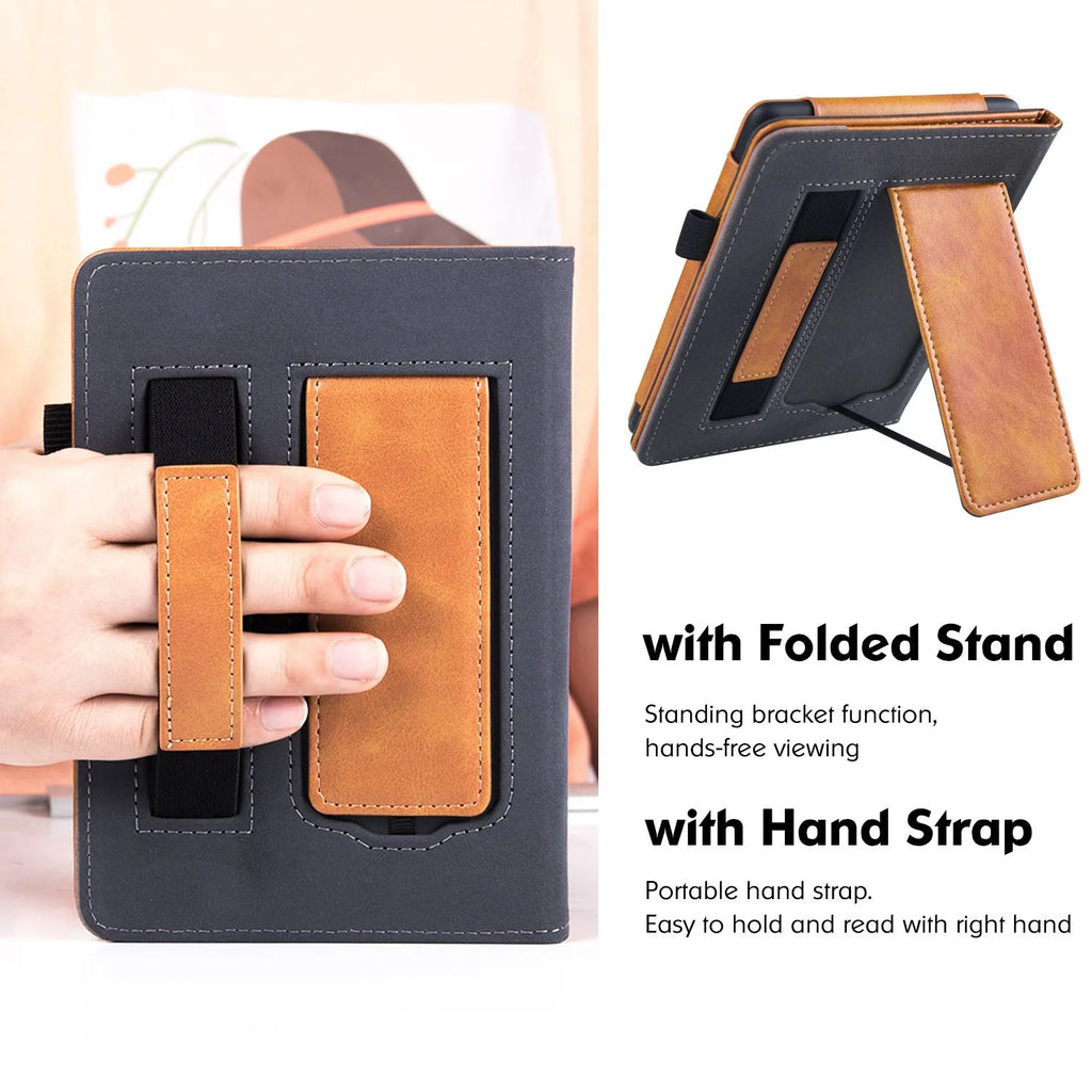 Kindle Paperwhite 11 fabric case with wrist strap bracket in calf leather construction