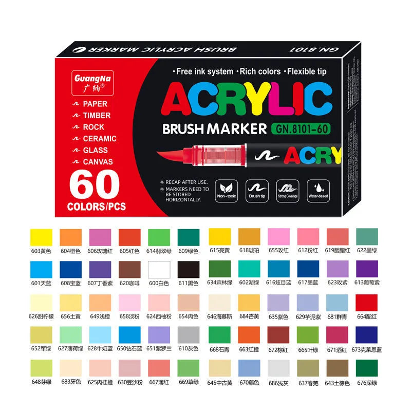 Set of straight liquid acrylic marker pens with soft heads for art painting