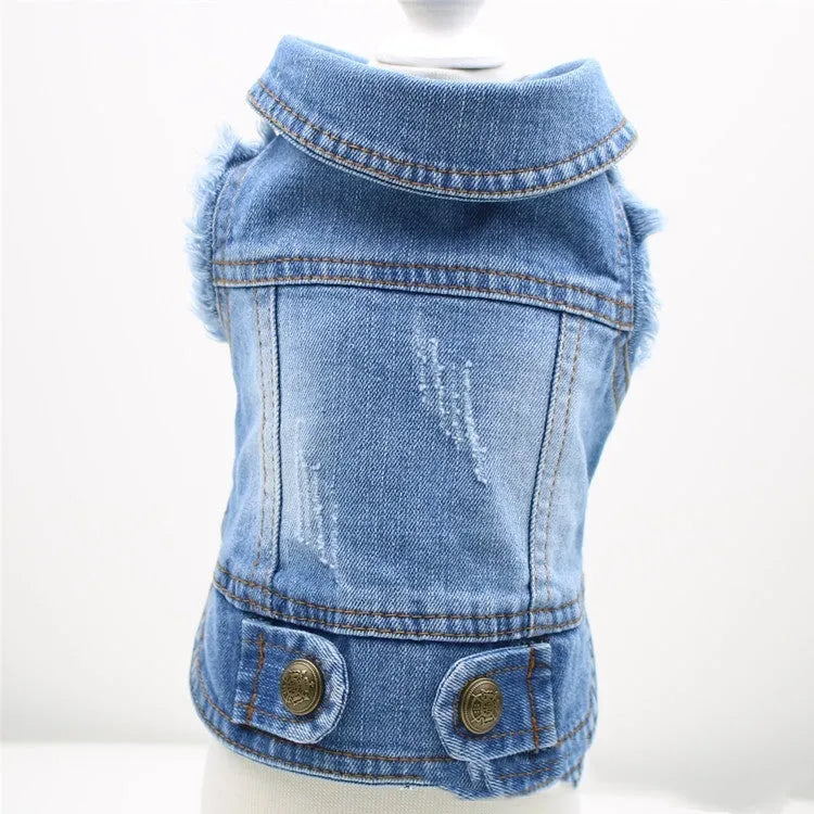 Retro scratch pattern denim dog vest in dark and light colours for autumn and winter wear