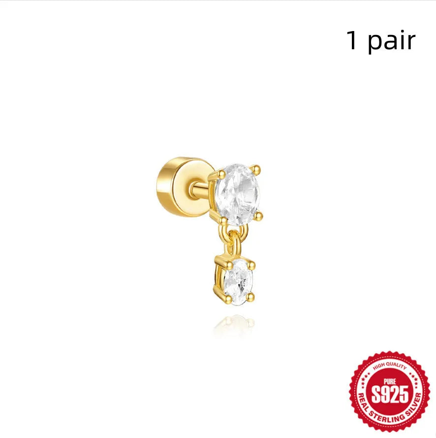 S925 sterling silver flat column threaded ear bone stud in a gold tone colour.