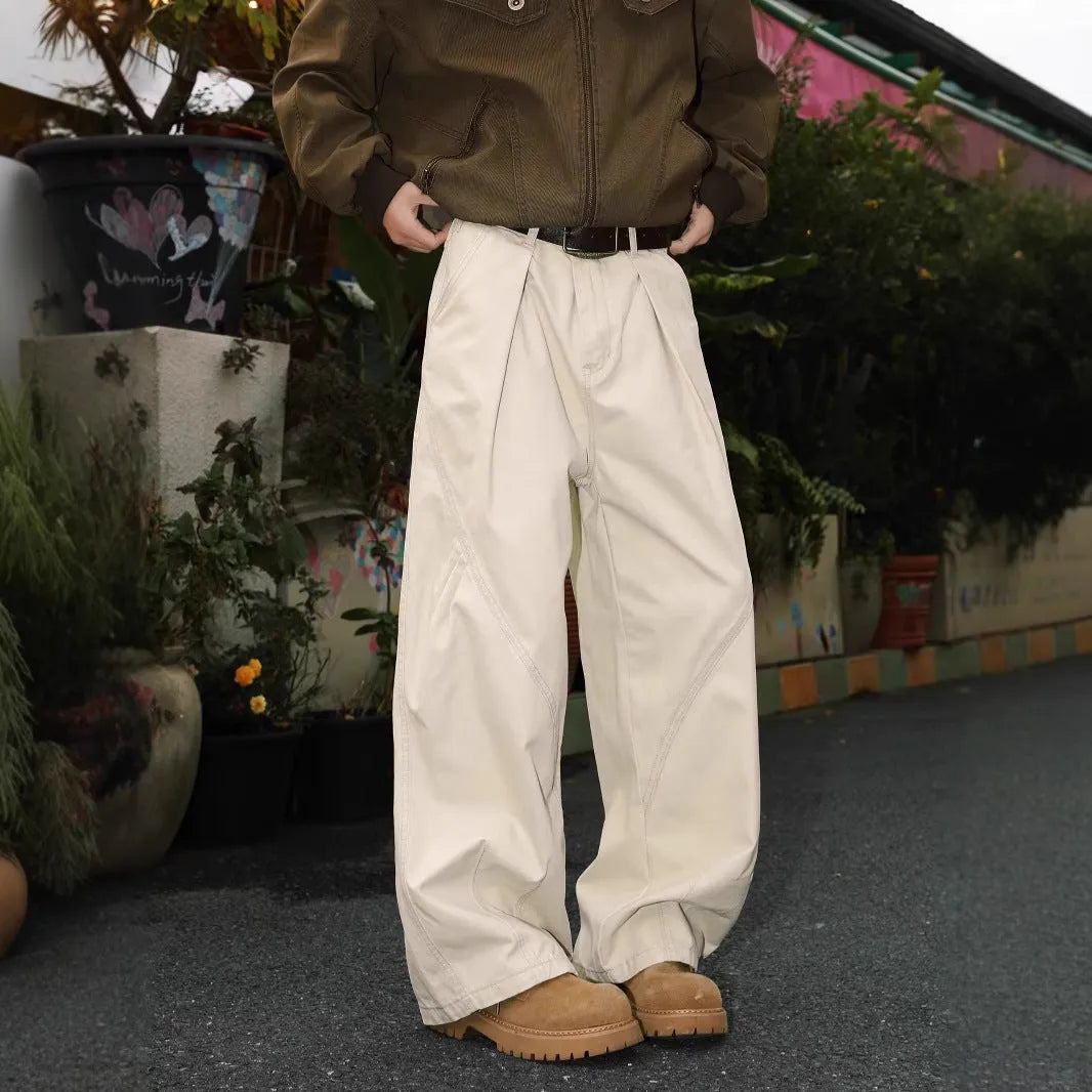 Men's pleated straight trousers in striped cotton-blend fabric with micro-elastic waistband
