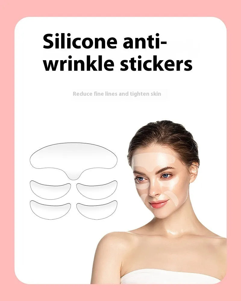 Five silicone anti-wrinkle face stickers for forehead, eyebrows, and under-eye areas