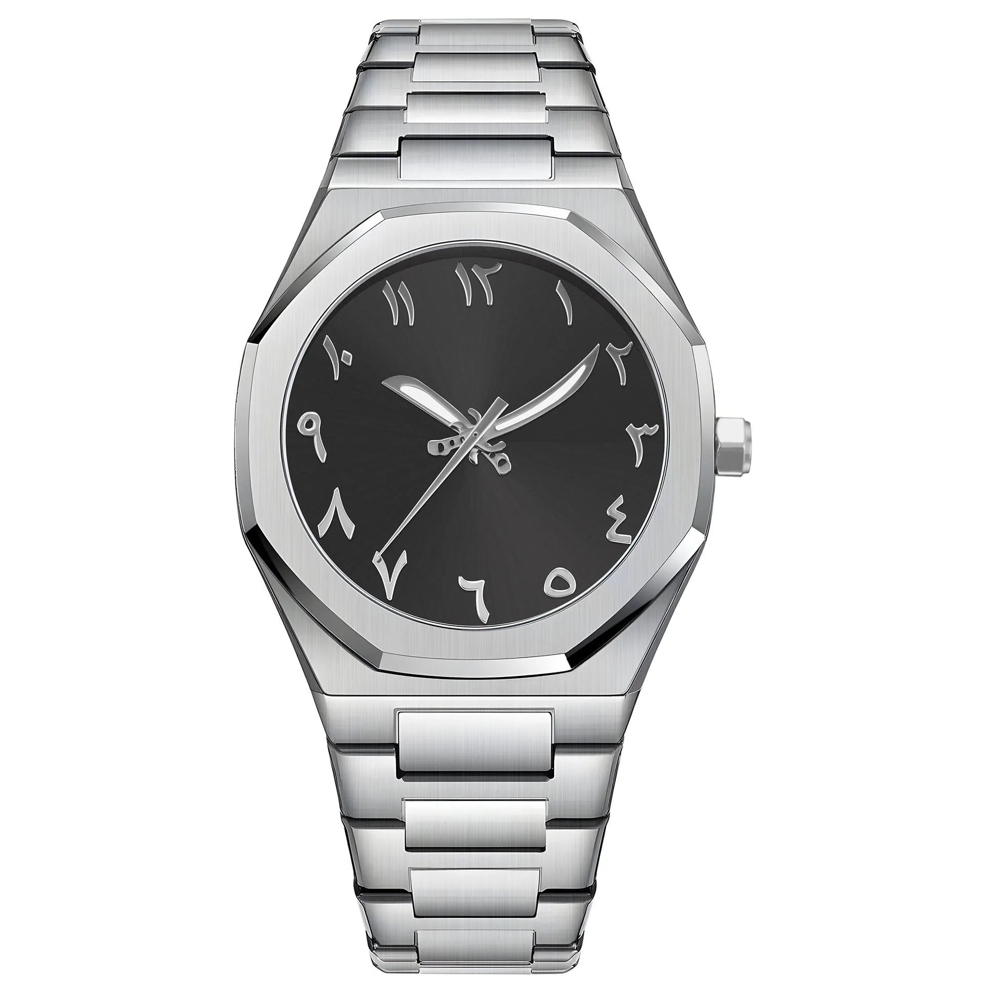 Men's business casual quartz watch with stainless steel band showing 10mm thickness