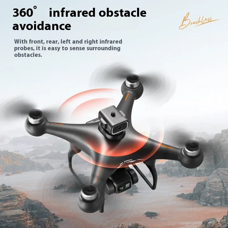 Black plastic brushless UAV drone with four-side obstacle avoidance and HD camera