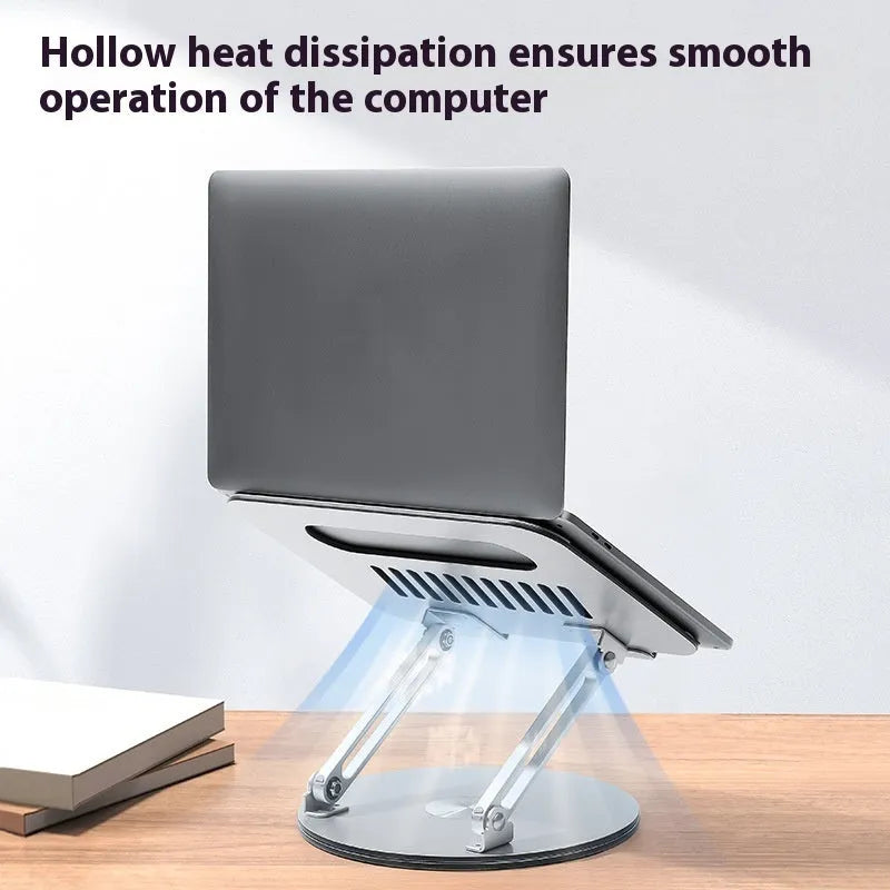 Silver aluminum alloy laptop stand with foldable design and rotatable base