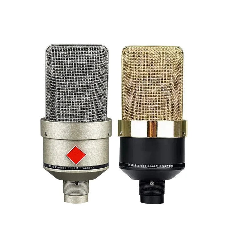 USB condenser microphone with metal stand in champagne gold or black gold finish