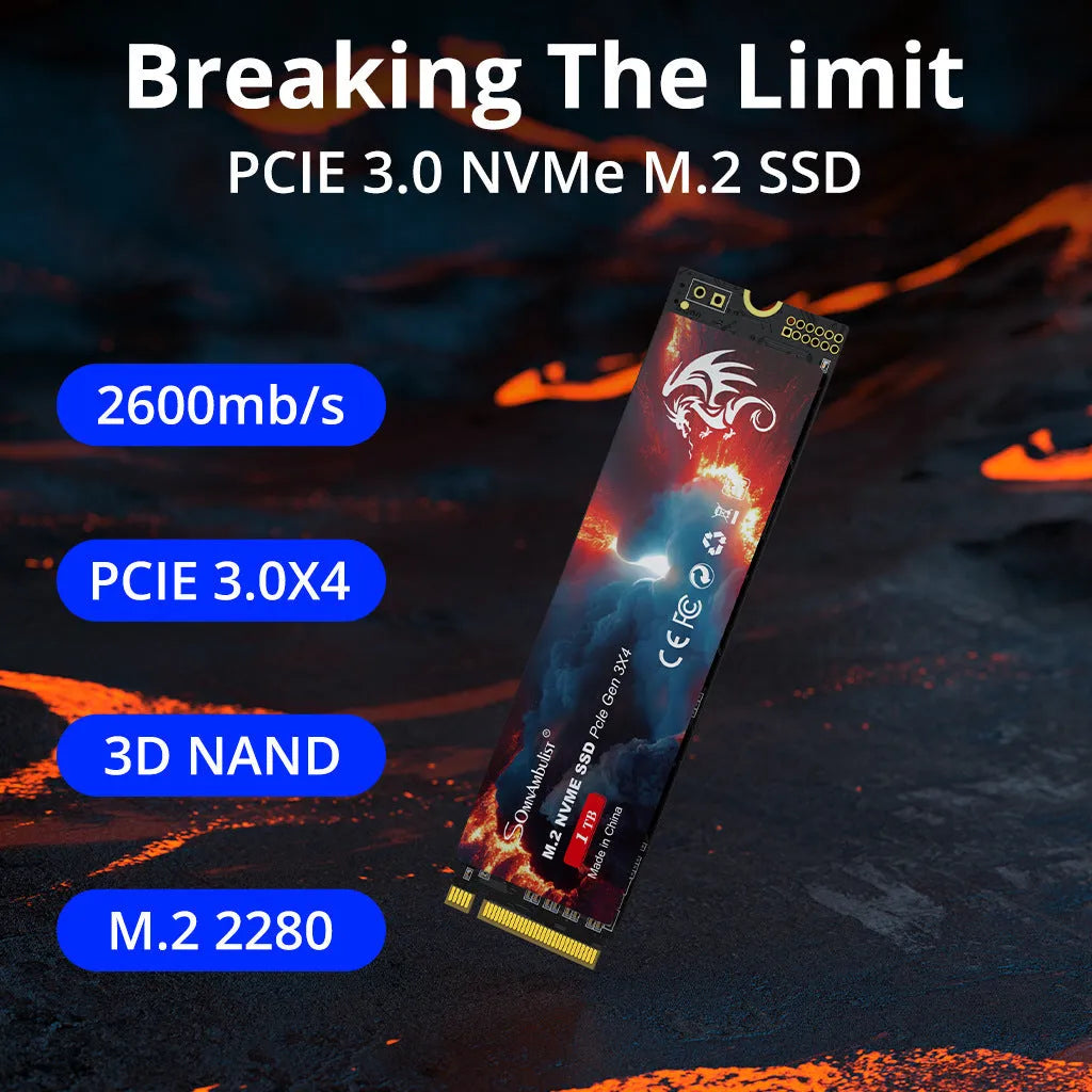 M.2 NVMe solid state drive for desktop computers showing 80mm x 22mm dimensions