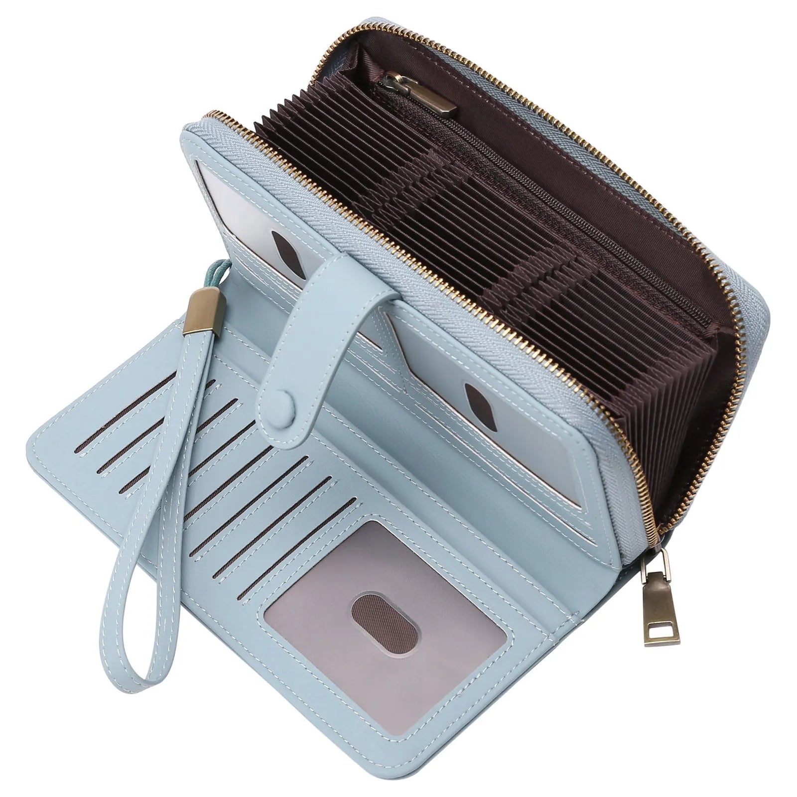 Women's expanding card holder wallet with anti-theft swiping function in multiple colour options