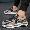 Men's grey mesh casual running shoes with round toe and middle-top design