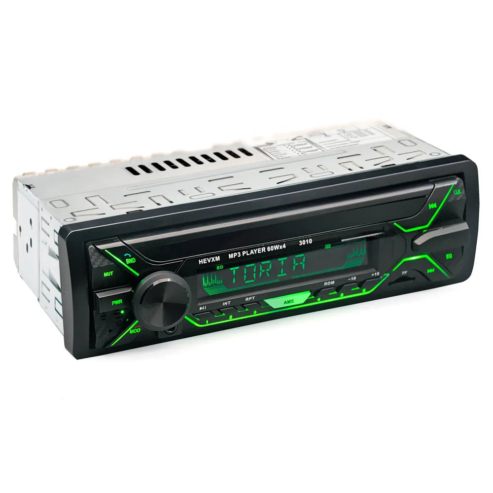 Single DIN car radio with LCD display, rotary volume knob, USB and TF card slots