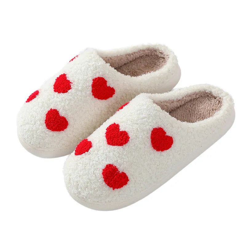 Plush cartoon love style slippers with round toe design and PVC sole