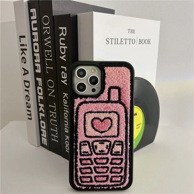 Pink towel embroidered TPU back cover case for iPhone models