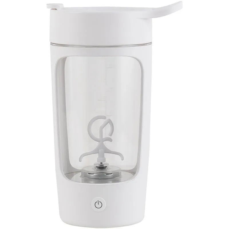 Portable automatic mixing cup in white with 650ml measurement markings visible