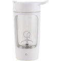 Portable automatic mixing cup in white with 650ml measurement markings visible