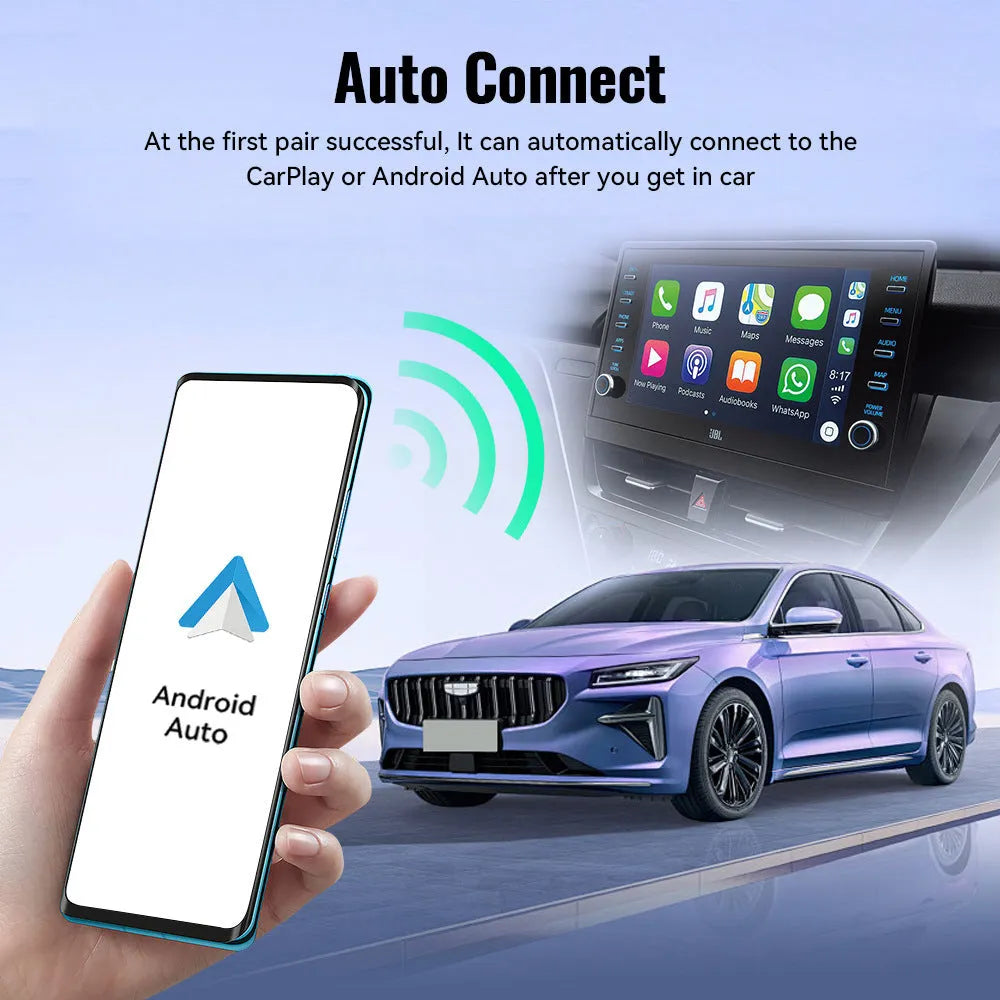Black mini CarPlay USB wireless interface adapter measuring 26mm by 55mm by 13mm