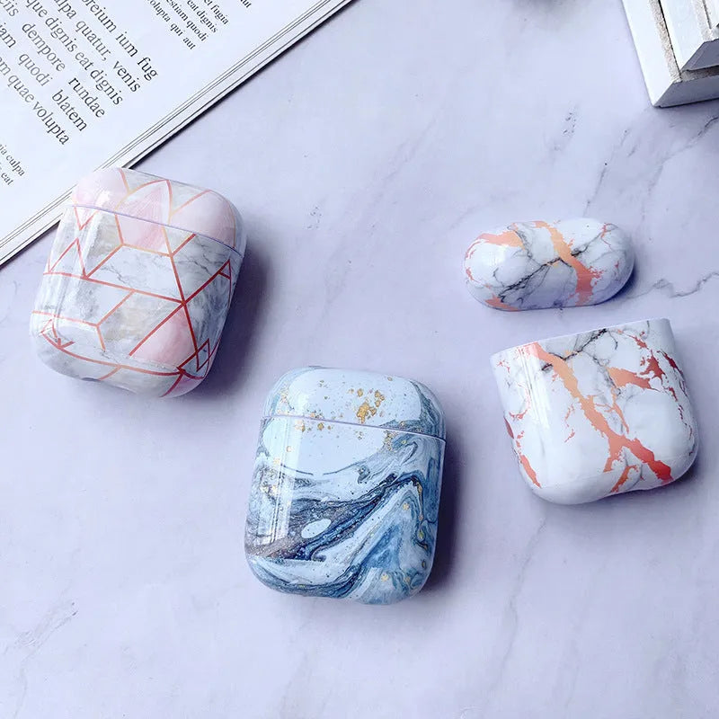 White marble pattern hard PC protective case for Apple AirPods charging box