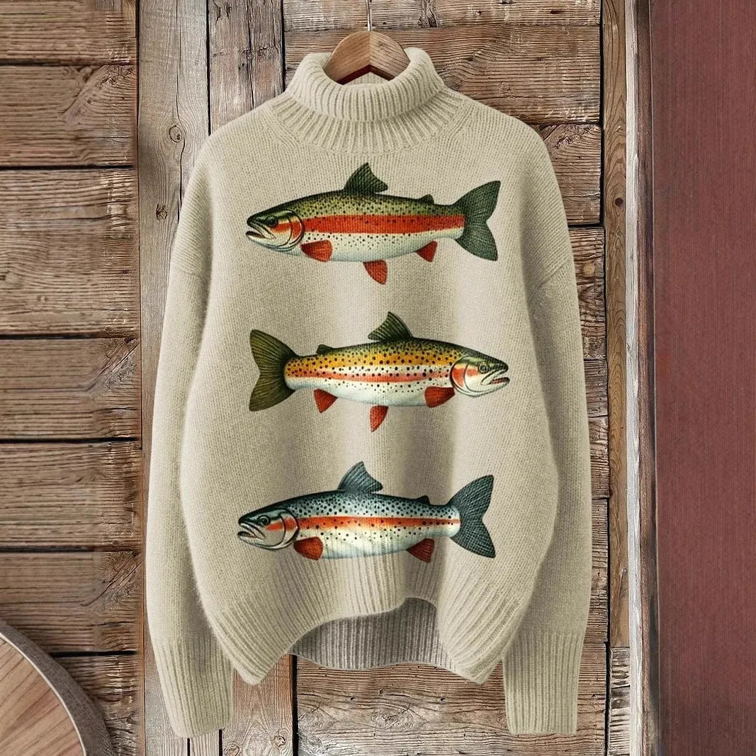 Women's Christmas pattern printed turtleneck sweater in macaron colours with long sleeves