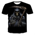 Men's 3D skull print cotton t-shirt in style 1, front view on a plain background