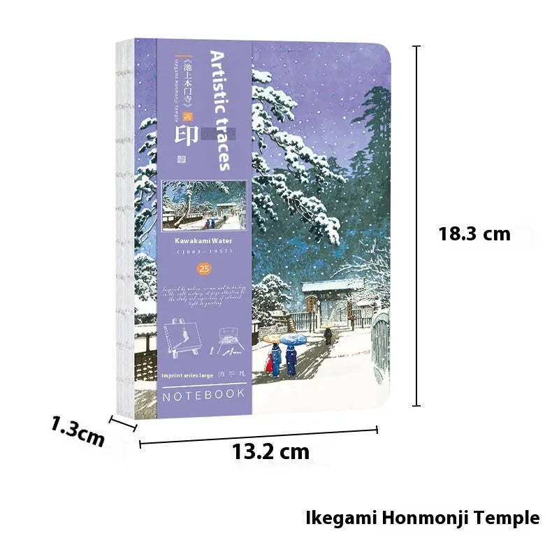 Ukiyo-e series hand ledger notebook showing Japanese art cover and open writing pages