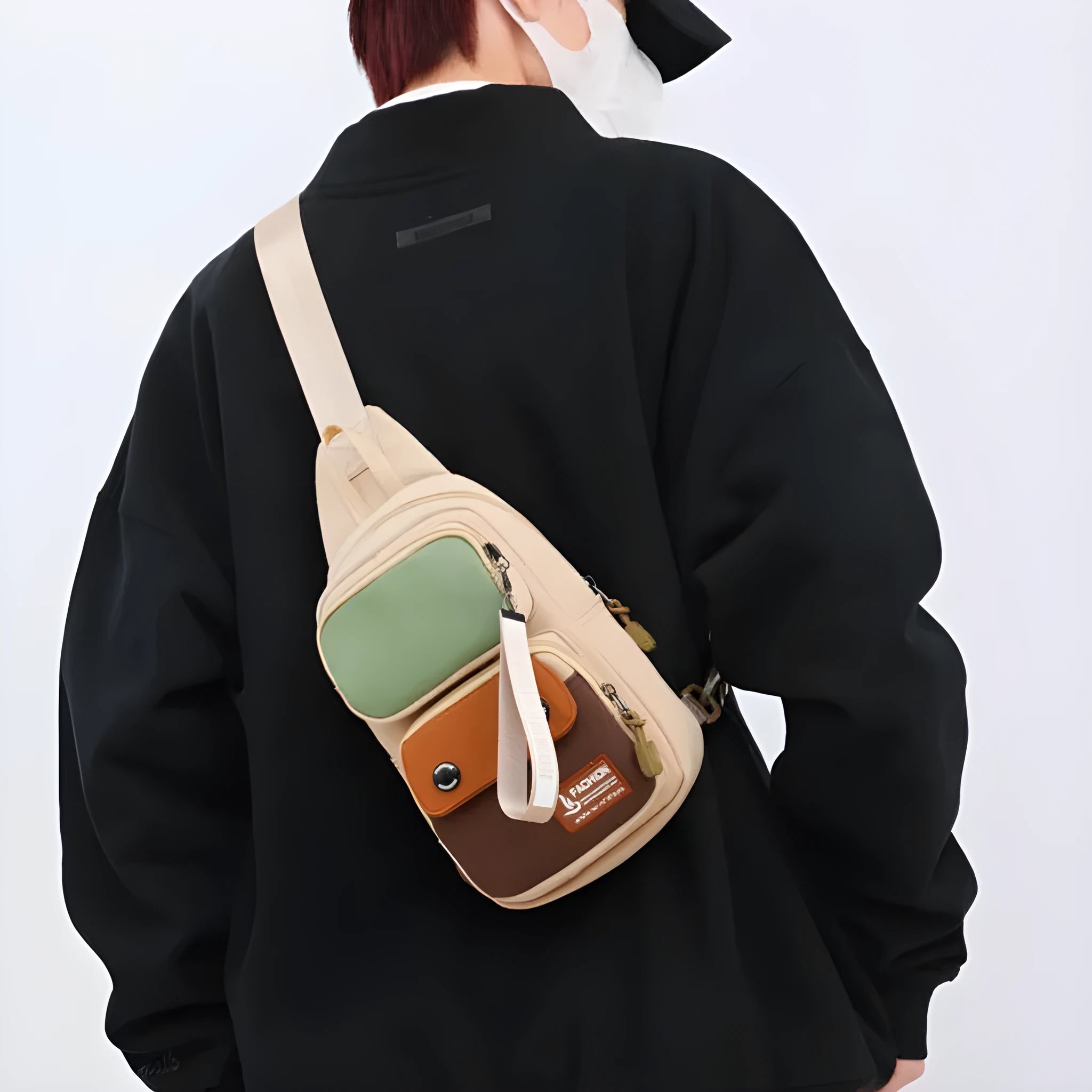 Outdoor leisure crossbody shoulder bag in nylon with contrast colour options