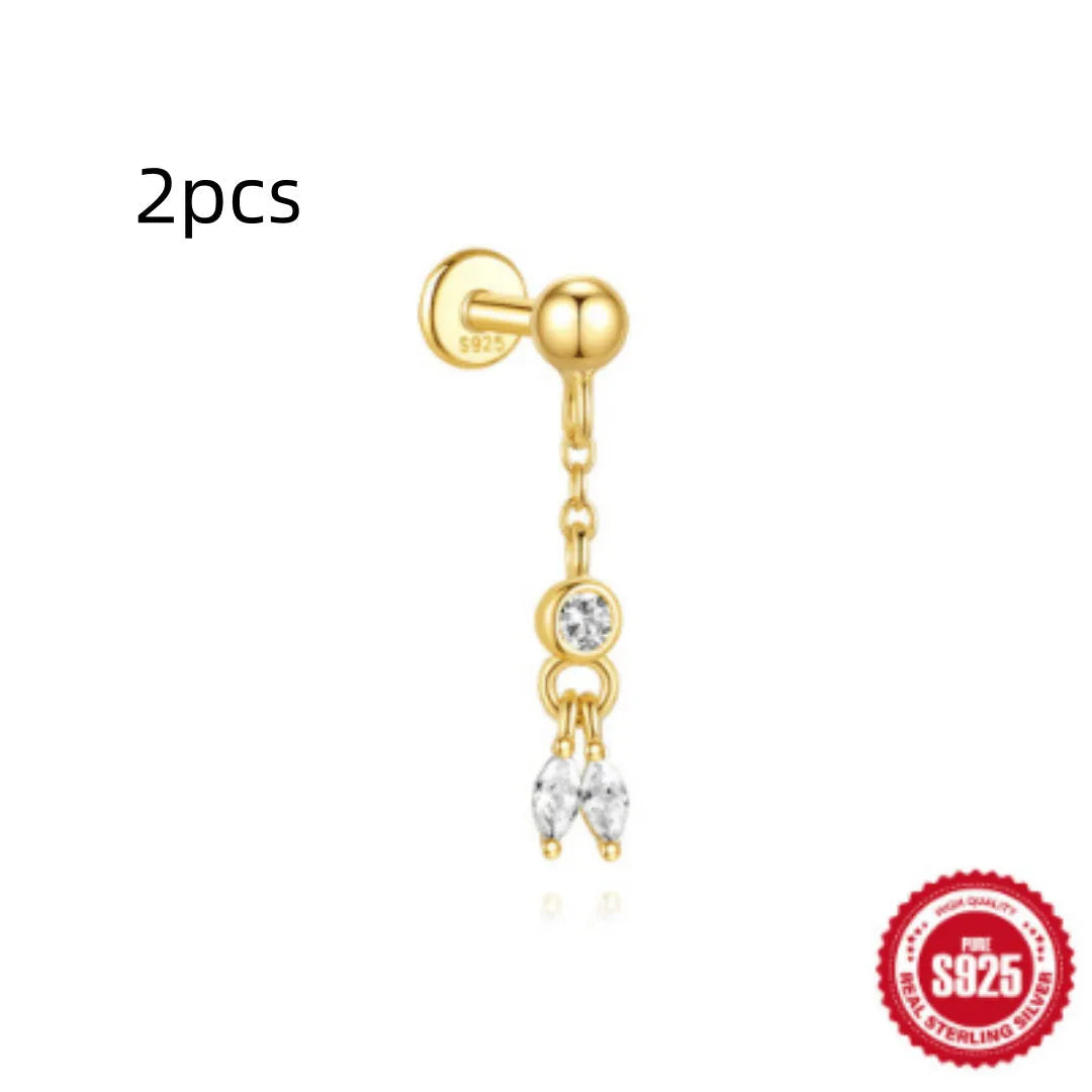 S925 sterling silver water drop earrings with flat spiral puncture design in single gold colour