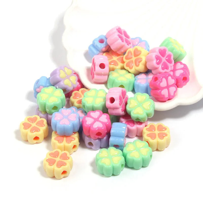 15mm acrylic four-leaf clover craft beads with frosted finish in multiple colours
