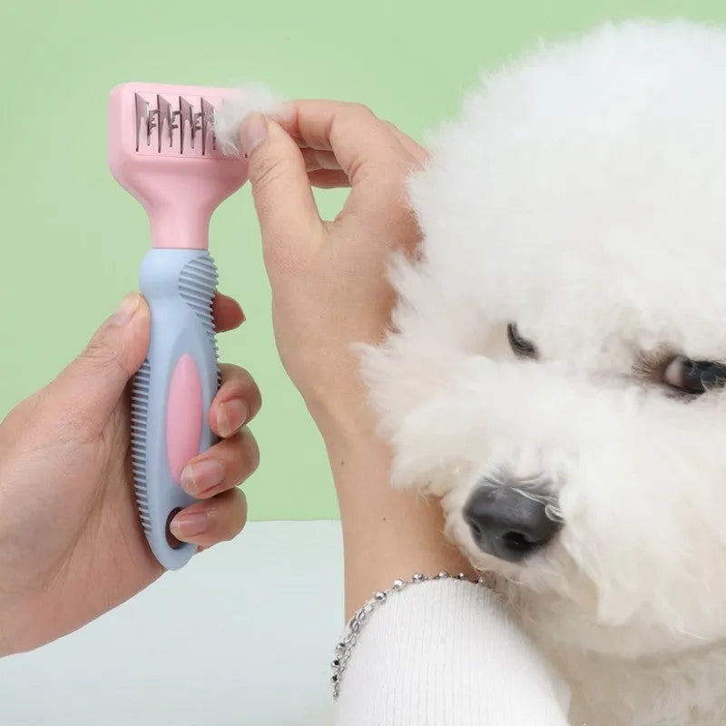 Stainless steel knot knife pet grooming comb for dogs and cats in pink colour