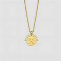 Geometric sunflower embossed pendant necklace on adjustable hemp flower chain