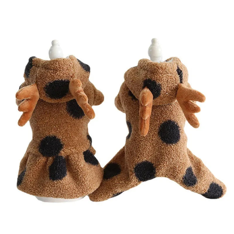 Polka dot elk couple design pet clothing for cats and dogs in skirt and four-leg styles