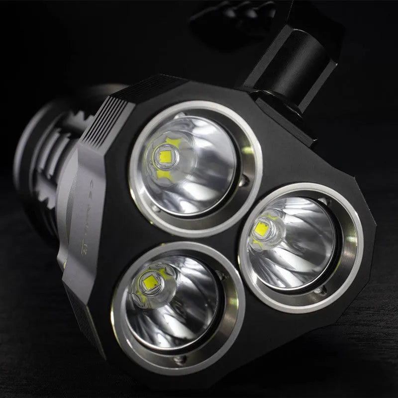 Aluminium alloy diving tube flashlight shown with scale, highlighting its 18cm length and robust construction.
