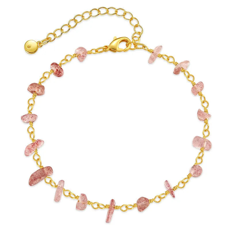 Geometric women's bracelet with irregular natural gravel turquoise stones and crystal accents on 18K copper