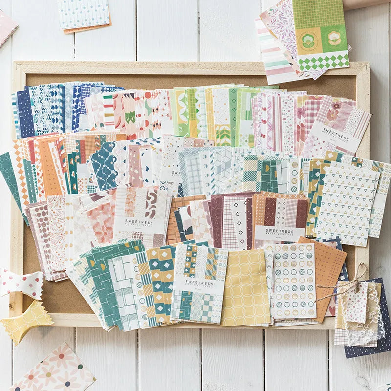 Pack of 50 retro-style collage note papers in ten dessert colours including caramel puff and strawberry coconut.