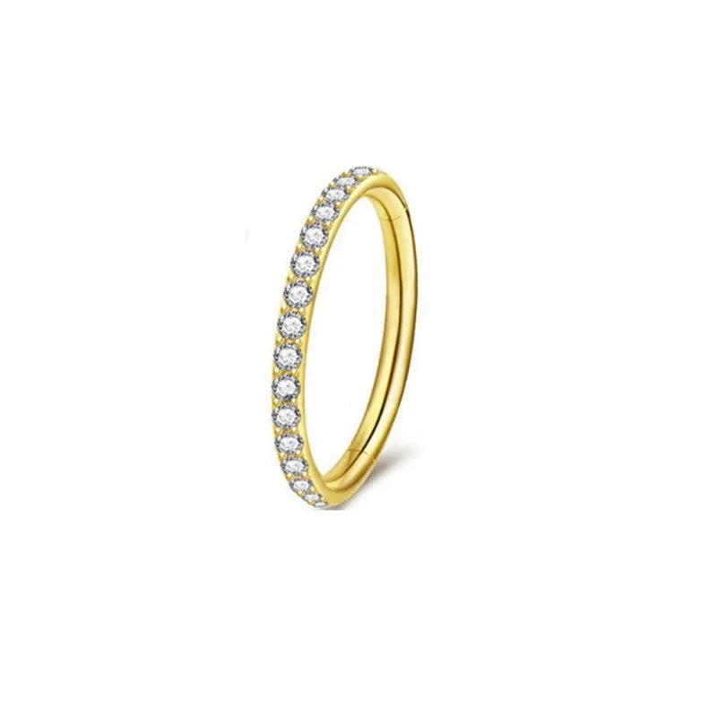 Stainless steel seamless nose ring with diamond accent in multiple colour finishes and sizes