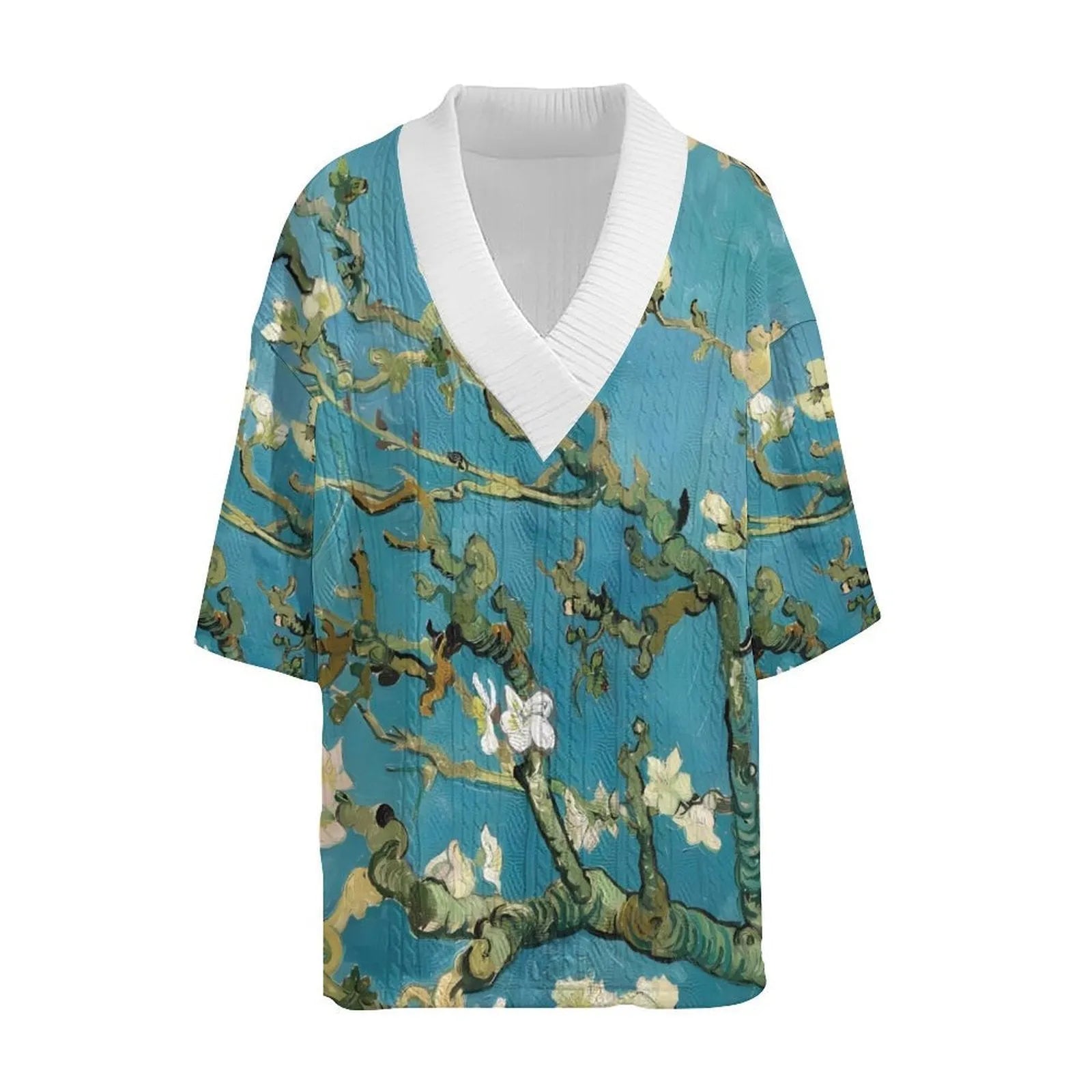 Men's peacock blue 3D printed casual suit with T-shirt and knitted shorts