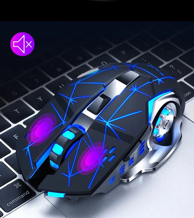 Black and white wireless quiet mouse with six buttons and 2400 DPI optical sensor for laptop computers