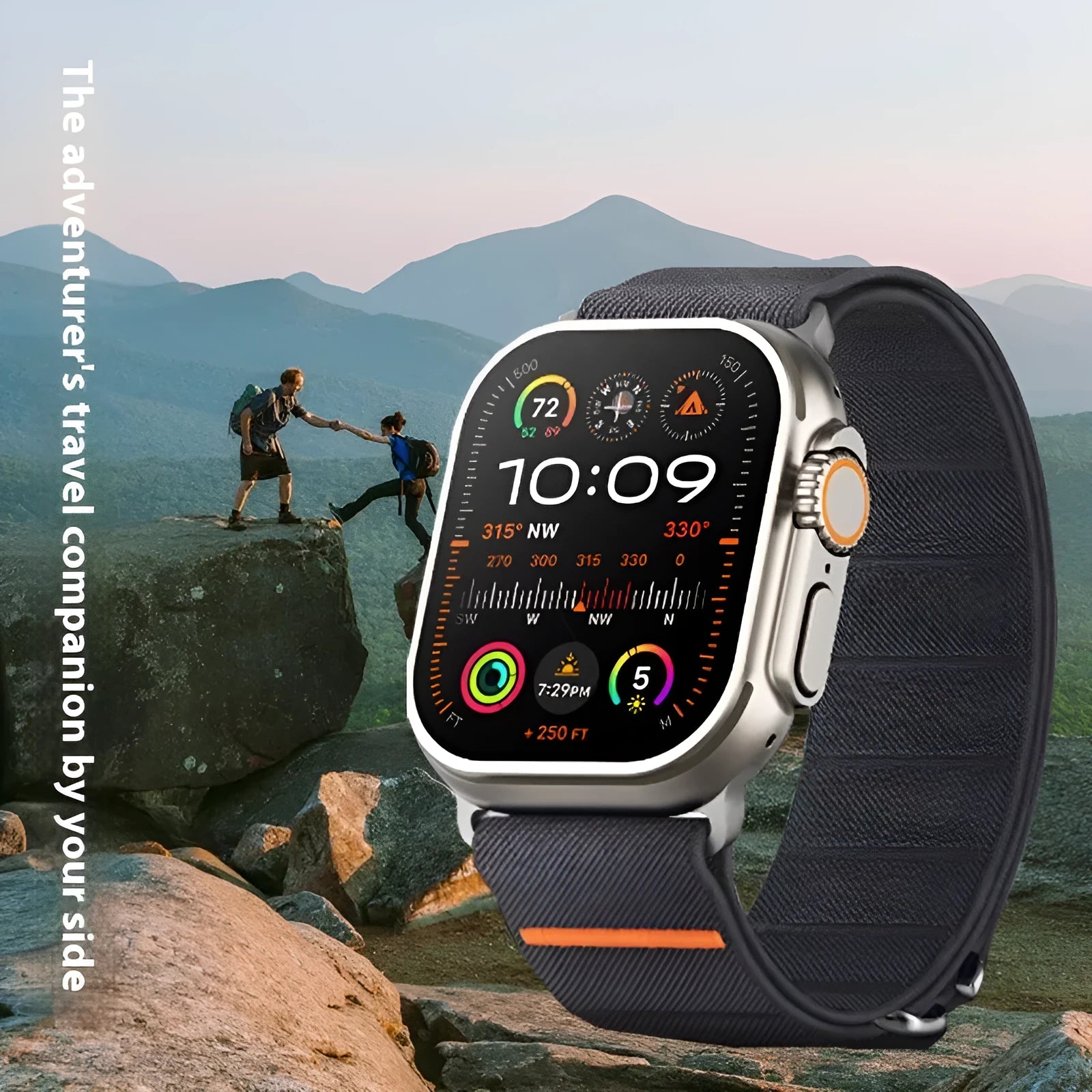 Elastic nylon Apple Watch band with stainless steel buckle in multiple colour options