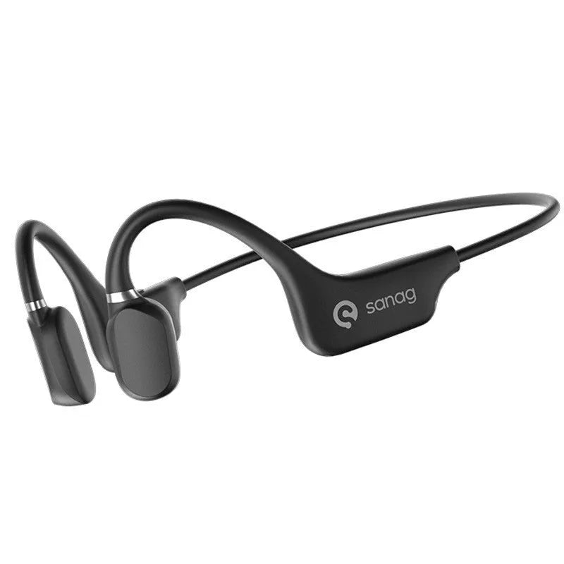 Bone conduction Bluetooth sports headset in hanging neck design, shown in multiple colour options.