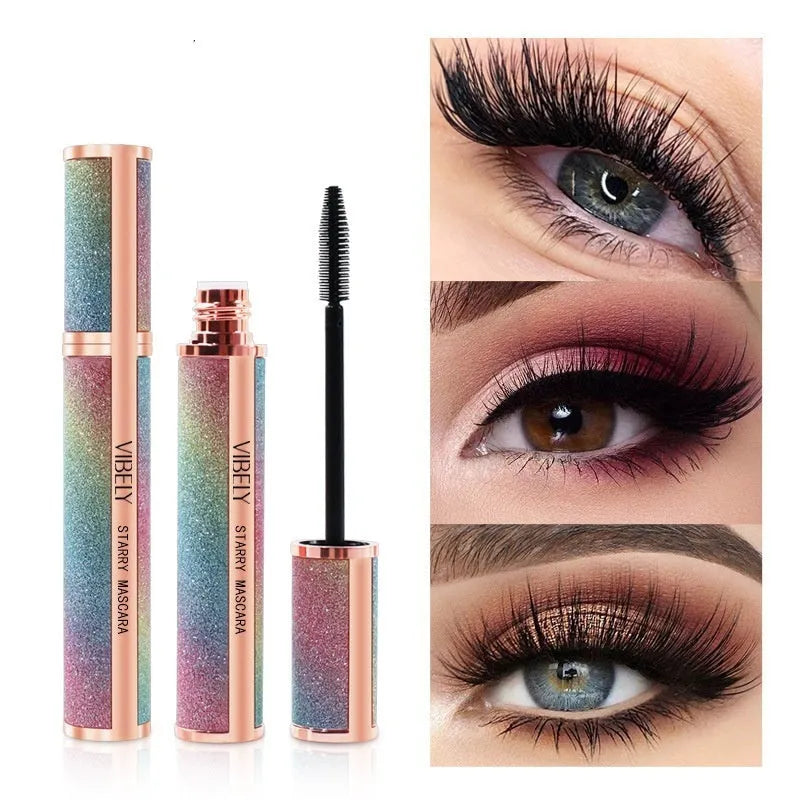 Black 4D long thick curling waterproof mascara tube and wand for volumised lashes.