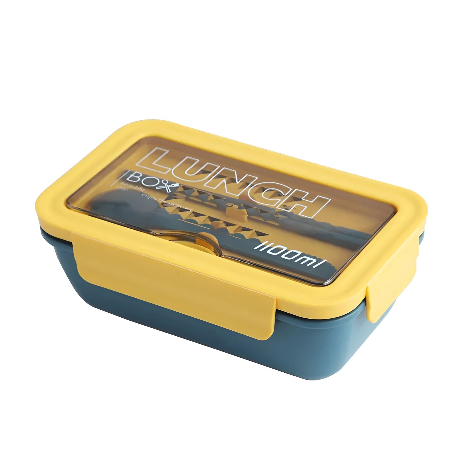 Green partitioned Japanese bento lunch box with four compartments showing dimensions