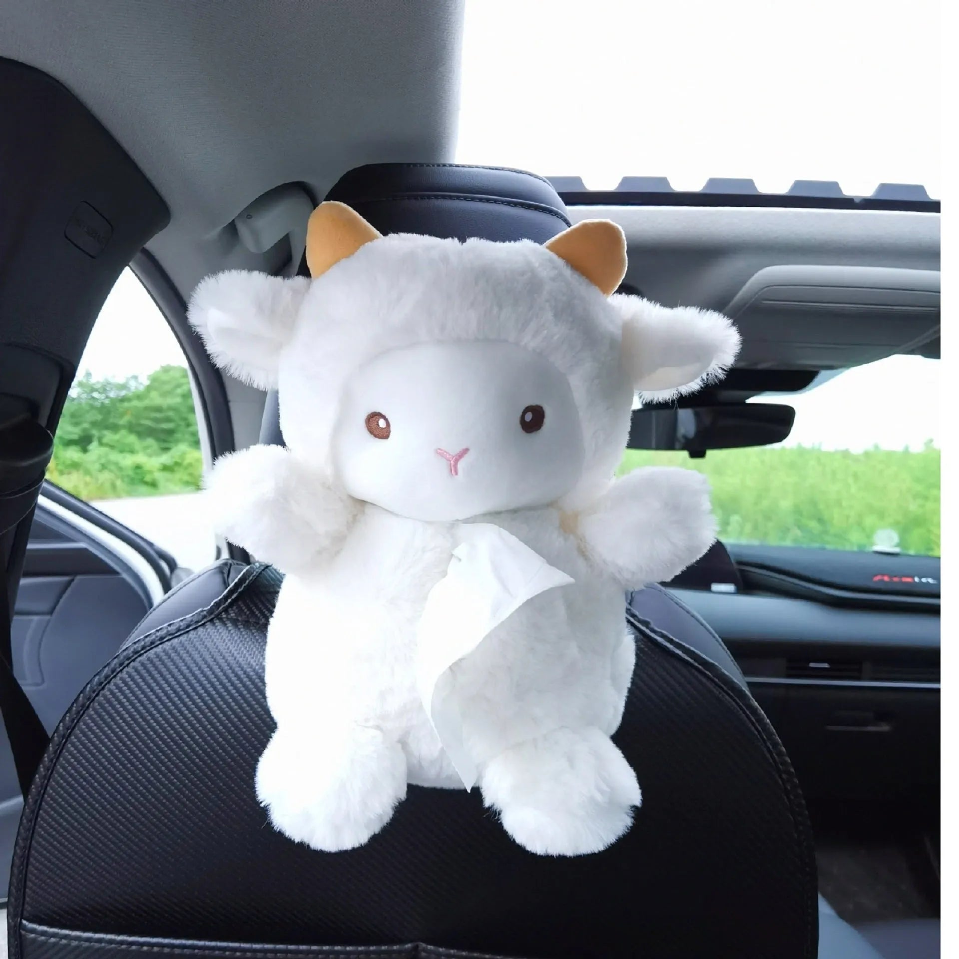 Plush cartoon car tissue box cover in lamb design for automotive and home decoration