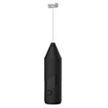 Mini handheld electric milk frother with stainless steel whisk and USB charging available in black white and khaki