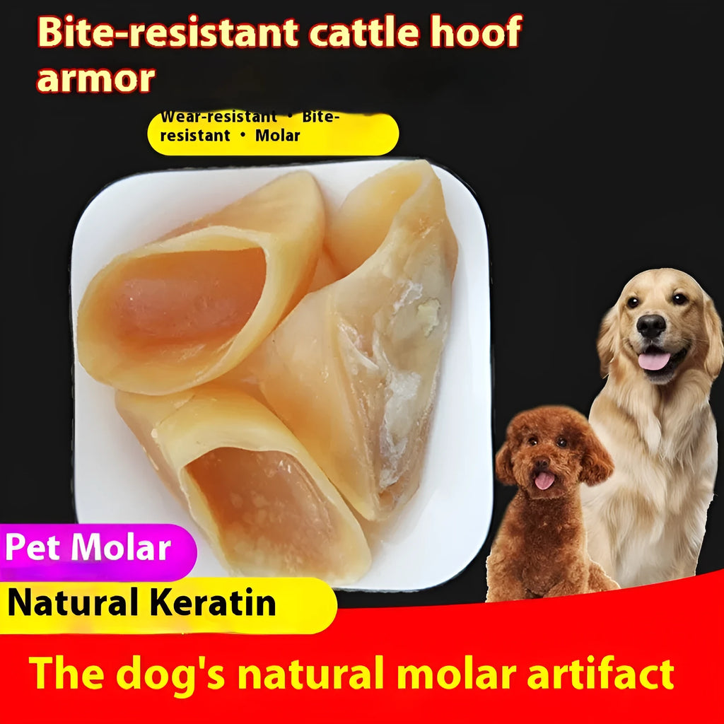 Natural cowhide anti-bite grinding rod dog chew in hoof shell colour for small and large dogs.
